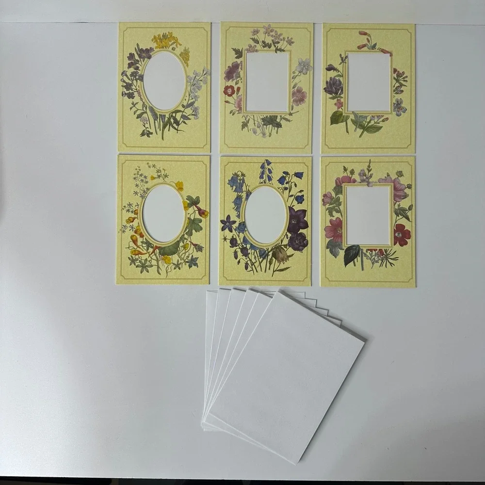 Vtg Classic Floral Gift Set Photo Album & 6 Cardstock Frames Envelopes Cottage